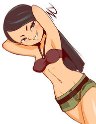  1girls armpits black_hair dzyer female_only heather_(tdi) long_hair midriff shorts smiling solo solo_female total_drama_island tubetop 