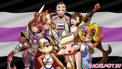  accessory activision animal_humanoid anthro bandicoot big_breasts blonde_hair blowing_kiss blue_eyes bottomwear bouncing_breasts breasts brown_eyes brown_hair clothing coco_bandicoot crash_(series) crop_top dachimotsu dark_chronicle denim denim_bottomwear denim_clothing dolphin_tail dragon_quest dragon_quest_viii dress female fictosexual fictosexual_pride_colors final_fantasy final_fantasy_vii fingerless_gloves flag flag_background flower flower_in_hair gloves green_eyes group hair hair_accessory handwear harem heart_symbol hi_res human humanoid jeans jessica_albert lagomorph lagomorph_humanoid leporid_humanoid level-5 lgbt_pride lgbt_pride_month lola_bunny longsword looney_tunes male mammal mammal_humanoid marsupial monica_raybrandt mono_(dachimotsu) multicolored_clothing multicolored_shirt multicolored_topwear pants pink_eyes plant ponytail pride_color_clothing pride_color_flag pride_color_shirt pride_color_topwear pride_colors rabbit_humanoid red_eyes red_hair self_insert shirt shorts skirt space_jam square_enix stubble suspenders t-shirt tifa_lockhart topwear twintails warner_brothers we&#039;re_a_party_and_you&#039;re_invited! 