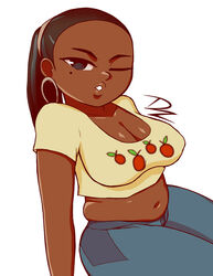  big_breasts brown_skin chubby cleavage dark-skinned_female dzyer earring female female_only hoop_earring leshawna_(tdi) one_eye_closed puckered_lips solo total_drama_island wink 