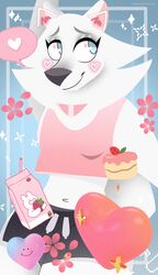  anthro canid canine canis cheek_tuft clothing collar danomil domestic_dog emoji emotional facial_tuft female fluffy fluffy_tail hi_res lineless mammal neck_tuft nordic_sled_dog photo pinup pose samoyed scut_tail short_tail snapchat solo spitz tail tuft vilka walk-w-igny 