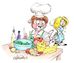  aaron_neathery anthro cheese chef chef_hat chef_uniform clothing confusion cooking dairy_products duo endtown felid feline female food fruit hat headgear headwear holly_hollister maid_uniform male male/female mammal murid murine plant rodent salad tomato uniform vegetable wally_wallechinsky whiskers 