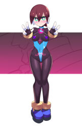  aile_(mega_man_zx) alternate_costume black_bodysuit blue_one-piece_swimsuit blush bodysuit breasts brown_hair cameltoe closed_mouth cloud corruption covered_navel covered_nipples female full_body gloves glowing glowing_tattoo green_eyes heart heart-shaped_pupils heart_maebari highleg highres looking_at_viewer maebari mega_man_(series) mega_man_zx narrow_waist navel one-piece_swimsuit pubic_tattoo robot_ears serpent_(mega_man) short_hair sidelocks skin_tight smile solo spandex standing swimsuit swimsuit_over_clothes symbol-shaped_pupils tattoo turtleneck ukimukai 