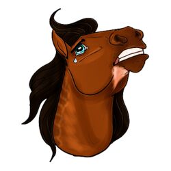  1:1 2021 alpha_channel amber18db ambiguous_gender blue_eyes bodily_fluids brown_body brown_hair brown_mane digital_media_(artwork) dolero equid equine eyebrows feral hair headshot_portrait horse low_res mammal mane portrait simple_background solo tears teeth 