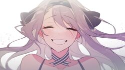  ^_^ black_choker black_hairband choker closed_eyes collarbone commentary facing_viewer female gangzi_(vtuber) grey_hair hairband head_tilt highres indie_virtual_youtuber korean_commentary naru_(_nanyao3o) portrait smile solo virtual_youtuber white_background 