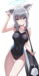  absurdres animal_ear_fluff animal_ears bad_id bad_pixiv_id black_one-piece_swimsuit blue_archive blue_eyes blue_halo breasts commentary competition_swimsuit covered_navel cross cross_hair_ornament extra_ears female grey_hair hair_ornament halo highleg highleg_swimsuit highres hutosutoro inverted_cross medium_breasts medium_hair mismatched_pupils multicolored_clothes multicolored_swimsuit official_alternate_costume one-piece_swimsuit shiroko_(blue_archive) shiroko_(swimsuit)_(blue_archive) simple_background solo swimsuit two-tone_swimsuit wet wet_clothes wet_swimsuit white_background wolf_ears 