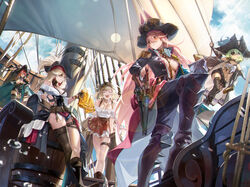  5girls barrel beer_mug bikini black_bikini black_dress black_footwear black_jacket black_pants black_thighhighs blonde_hair blue_headwear blue_sky blurry bokeh boots breasts cape cleavage closed_eyes cloud cup depth_of_field dress eyepatch girls&#039;_frontline green_eyes green_hair hat head_scarf highres holding holding_cup jacket kh2002_(black_earl)_(girls&#039;_frontline) kh2002_(girls&#039;_frontline) knee_boots kord_(captain_kord)_(girls&#039;_frontline) kord_(girls&#039;_frontline) large_breasts light_brown_hair long_hair looking_at_another mug multiple_girls official_art official_wallpaper open_mouth pants pink_hair pirate pirate_hat pouch ptrd_(crimson_vortex)_(girls&#039;_frontline) ptrd_(girls&#039;_frontline) ratline red_eyes red_hair red_skirt sail sailing_ship shirt short_hair shroud_(sailing) sig_mcx_(girls&#039;_frontline) sig_mcx_(kraken_huntress)_(girls&#039;_frontline) single_thighhigh skirt sky smile sunlight swimsuit thigh_pouch thighhighs ts12_(girls&#039;_frontline) ts12_(redheaded_demon_queen_of_the_seas)_(girls&#039;_frontline) white_shirt 