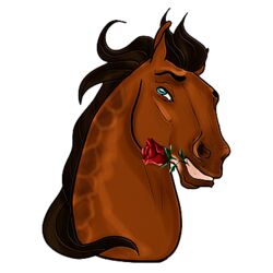  1:1 2021 alpha_channel amber18db ambiguous_gender blue_eyes brown_body brown_hair brown_mane digital_media_(artwork) dolero equid equine eyebrows feral flower flower_in_mouth hair headshot_portrait horse looking_at_viewer low_res mammal mane plant portrait rose_(flower) rose_in_mouth simple_background smile solo teeth 