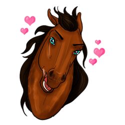  1:1 2021 alpha_channel amber18db ambiguous_gender blue_eyes brown_body brown_hair brown_mane digital_media_(artwork) dolero equid equine eyebrows feral hair headshot_portrait heart_symbol horse looking_at_viewer low_res mammal mane open_mouth portrait simple_background solo teeth 