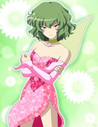  artist_name bad_id bad_pixiv_id bare_shoulders blush closed_mouth crossed_arms derivative_work detached_sleeves dress eyes_visible_through_hair fairy_wings fantasy female floral_background flower green_background green_hair green_neckwear hair_between_eyes hands_up highres kazami_yuuka long_sleeves looking_at_viewer lunamoon_(style) no_headwear pink_dress pink_sleeves red_eyes remyfive short_hair signature solo sparkle sparkle_print standing touhou white_flower wings winx_club 