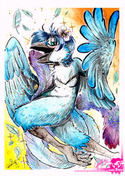  anthro avian bird cawbaret hi_res illustration painting painting_(artwork) traditional_media_(artwork) watercolor_(artwork) 