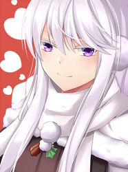  azur_lane blush chinese_commentary closed_mouth coat commentary enterprise_(azur_lane) enterprise_(reindeer_master)_(azur_lane) eternity_(shadeh) female heart heart_background long_hair looking_at_viewer official_alternate_costume purple_eyes scarf smile solo_focus white_hair white_scarf 