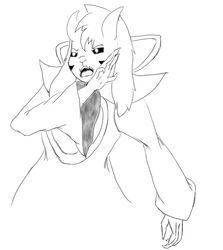  anthro asriel_dreemurr_(god_form) blackpatapon boss_monster_(undertale) bovid caprine clothed clothing fur goat horn long_ears male mammal monochrome open_mouth simple_background solo tongue undertale undertale_(series) white_background young 