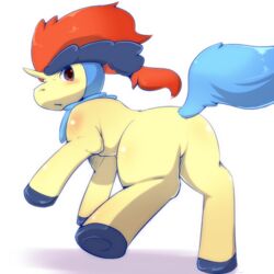  1:1 2012 ambiguous_gender ass blush equid equine feral generation_5_pokemon keldeo keldeo_(ordinary_form) legendary_pokemon looking_at_viewer looking_back low_res mammal nintendo okunawa pokemon pokemon_(species) quadruped rear_view shaded shadow simple_background solo standing tail white_background 