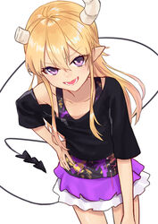  absurdres ahoge blonde_hair broken collarbone daifuku_(tkja3555) demon_girl demon_horns demon_tail female highres horns lilith_(machikado_mazoku) long_hair machikado_mazoku pointy_ears purple_eyes shirt skirt sleeveless tail 