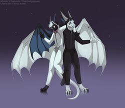  anthro bat batsy(elvor_xaetri) clothing dragon duo elvor_xaetri facial_piercing kigurumi male male/male mammal mythological_creature mythological_scalie mythology nose_piercing onesie piercing scalie shadoweyenoom simple_background tail 