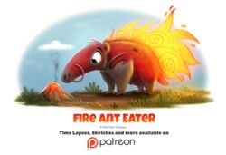  2016 ambiguous_gender ant anteater arthropod black_eyes cloud digital_media_(artwork) digital_painting_(artwork) elemental_creature english_text feral fire fire_ant fire_creature flaming_fur fur grass grey_body grey_fur humor hymenopteran insects licking licking_lips licking_own_lips mammal outside pilosan piper_thibodeau plant predator/prey pun red_body red_fur self_lick simple_background sky smile smoke solo text tongue tongue_out visual_pun volcano white_background xenarthran 