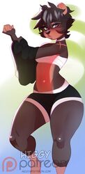  anthro bandage bear better_version_at_source black_body black_fur black_hair brown_body brown_fur clothing female fur hair higgyy letti_(higgyy) mammal scar solo thick_thighs wide_hips 