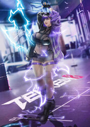  1girls arigayot athletic_female big_breasts black_and_purple_hair cleavage deviantart female female_abs female_only fit_female fully_clothed huge_breasts namco reina_mishima solo tekken tekken_8 thick_thighs watermark 