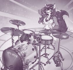  2017 5_fingers anthro biped breasts canid canine canis clothed clothing digital_media_(artwork) domestic_dog drum female fingers hair hi_res mammal moon-s musical_instrument open_mouth percussion_instrument sitting smile solo teeth 