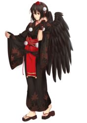  absurdres alternate_costume bad_id bad_pixiv_id black_hair black_wings female full_body hat highres japanese_clothes kurohane looking_at_viewer open_mouth red_eyes sandals shameimaru_aya short_hair solo tengu tokin_hat touhou transparent_background wings 