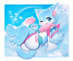  anthro ass ass_focus ass_up blue_fur clothed clothing cloud soda_uyu 