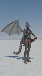  9:16 anthro brown_eyes clothing dragon eliora_vohnekryl female grey_body hi_res knight looking_at_viewer melee_weapon mythological_creature mythological_scalie mythology pukhnastyy_aks scalie solo sword tail warrior weapon wings 