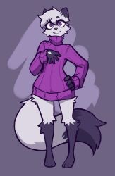  2024 ambiguous_gender anthro arctic_fox barefoot bottomless canid canine cheek_tuft clothed clothing diamonds_(suit) dipstick_ears dipstick_tail dust_(mewgle) ear_markings facial_tuft feet fluffy fluffy_tail fox fur hi_res looking_at_viewer mammal markings mewgle multicolored_body multicolored_ears multicolored_fur nonbinary_(lore) purple_eyes purple_nose simple_background smile solo suit_symbol sweater tail tail_markings topwear true_fox tuft two_tone_body two_tone_fur 