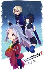  3girls bad_id bad_pixiv_id black_hair blonde_hair copyright_name dated elma_(xenoblade_x) haruto_yuki irina_akulov lin_lee_koo multiple_girls white_hair xenoblade_chronicles_(series) xenoblade_chronicles_x 