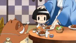  1boy angry animated animated black_eyes black_hair female food gugure!_kokkuri-san ichimatsu_kohina lowres short_hair tanuki 