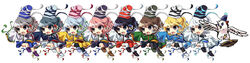  alternate_color animalization bird black_hair blonde_hair blue_eyes brown_eyes brown_hair chibi chicken commentary_request dress female grey_eyes grey_hair hat hat_ribbon highres hopeless_masquerade long_hair long_sleeves miniskirt mononobe_no_futo mononobe_no_futo_(chicken) multiple_views open_mouth pink_hair plate ponytail puffy_sleeves ribbon short_sleeves simple_background skirt tate_eboshi touhou variations white_background wide_image ys_(fall) 