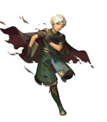  1boy aoji_(aoji-web) boey_(fire_emblem) book boots cape circlet dark-skinned_male dark_skin fire_emblem fire_emblem_echoes:_shadows_of_valentia fire_emblem_heroes full_body gloves highres injury male_focus official_art one_eye_closed solo teeth torn_clothes transparent_background white_hair 