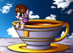  2015 beverage cloud container cup equid equine female feral food friendship_is_magic fur green_eyes hair hasbro hi_res horn in_beverage in_container in_cup mammal micro multicolored_hair my_little_pony mythological_creature mythological_equine mythology neko-me outside plate sky solo sweetie_belle_(mlp) tea tea_bag tea_cup tongue tongue_out two_tone_hair unicorn white_body white_fur young young_female young_feral 