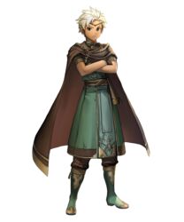  1boy aoji_(aoji-web) boey_(fire_emblem) boots brown_eyes cape circlet commentary_request crossed_arms dark-skinned_male dark_skin fire_emblem fire_emblem_echoes:_shadows_of_valentia fire_emblem_heroes full_body gloves highres knee_boots looking_at_viewer male_focus official_art pants short_sleeves solo transparent_background white_hair 