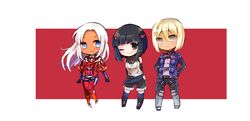  3girls bad_id bad_pixiv_id black_eyes black_hair blonde_hair blue_eyes chibi elma_(xenoblade_x) grey_eyes hair_ornament hairclip haruto_yuki irina_akulov lin_lee_koo multiple_girls white_hair xenoblade_chronicles_(series) xenoblade_chronicles_x 