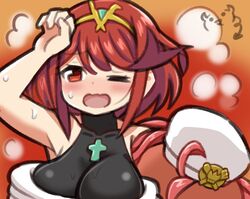  black_one-piece_swimsuit breasts competition_swimsuit costume female hat large_breasts ma2acworks manana_(xenoblade) nopon one-piece_swimsuit pyra_(pro_swimmer)_(xenoblade) pyra_(xenoblade) red_eyes red_hair red_one-piece_swimsuit short_hair solo swept_bangs swimsuit tiara two-tone_swimsuit xenoblade_chronicles_(series) xenoblade_chronicles_2 xenoblade_chronicles_3 