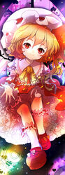  blonde_hair blush bow bowtie closed_mouth commentary_request female flandre_scarlet frilled_bowtie frilled_shirt_collar frilled_skirt frilled_sleeves frills full_body hat hat_ribbon long_hair looking_at_viewer mob_cap one_side_up puffy_short_sleeves puffy_sleeves red_eyes red_footwear red_ribbon red_skirt red_vest ribbon ribbon-trimmed_legwear ribbon_trim sakurai_tamako shirt shoes short_sleeves skirt smile socks solo touhou vest white_shirt white_socks wings yellow_bow yellow_bowtie 