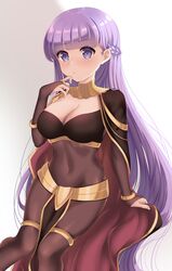  absurdres blush braid breasts cape cleavage commission commissioner_upload cosplay embarrassed female fire_emblem fire_emblem:_the_binding_blade fire_emblem_awakening fire_emblem_cipher highres large_breasts long_hair midriff navel purple_eyes purple_hair see-through snowsakurachan solo sophia_(fire_emblem) tharja_(fire_emblem) tharja_(fire_emblem)_(cosplay) very_long_hair watermark 