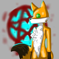  1:1 anthro benjamin_juhanelius_redfox benjamin_the_fox biolumine brown_body brown_fur canid canine cel_shading chest_tuft flat_shading fluffy fluffy_tail fox fur green_eyes hi_res humanoid little_misfortune looking_at_viewer male mammal messy occult_symbol orange_body orange_fur pentagram pupils red_fox shaded slit_pupils solo symbol tail true_fox tuft white_body white_fur 