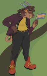  anthro bovid caprine clothed clothing goat hi_res lgbt_pride male mammal pride_colors smile solo trans_(lore) trans_man_(lore) transgender_pride_colors videonastyz 