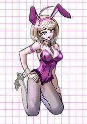  absurdres akamatsu_kaede animal_ears bare_shoulders breasts brown_necktie cleavage danganronpa_(series) danganronpa_v3:_killing_harmony detached_collar fake_animal_ears female fishnet_pantyhose fishnets hand_on_own_hip high_heels highres large_breasts leotard necktie pantyhose pink_leotard playboy_bunny rabbit_ears shoes solo uranagi_(uranaginasi) white_background 