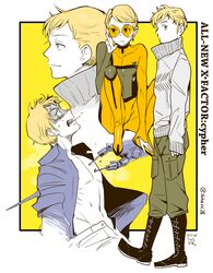  1boy animification blonde_hair commentary_request cypher_(x-men) formal impaled marvel multiple_persona suit sunglasses uniform x-men yafu_(yahuxx28) 