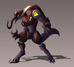  anthro biped brown_tongue demon fuhrer_(undeadkitty13) gradient_background hi_res long_tongue machine male mecha metallic_body muscular muscular_anthro muscular_male robot robotic_tongue signature simple_background solo standing tongue tongue_out undeadkitty13 