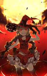  bad_end bow braid brown_hair commentary_request dress female funamusea hat highres long_hair maou_skun midriff oounabara_to_wadanohara photoshop_(medium) red_eyes sailor_dress smile solo spoilers twin_braids wadanohara wadanohara_(red_sea) witch_hat 