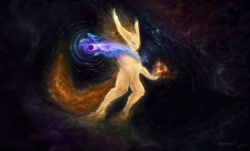  2018 angry anthro canid canine cosmic_being detailed_background digital_media_(artwork) fennec_fox fox hi_res male mammal nude solo themefinland true_fox 