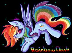  2016 ashee black_background blue_body blue_feathers cutie_mark equid equine eyelashes feathered_wings feathers female feral friendship_is_magic hair hasbro heart_symbol hi_res horse looking_at_viewer mammal multicolored_hair my_little_pony mythological_creature mythological_equine mythology pegasus pony rainbow_dash_(mlp) red_eyes simple_background solo spread_wings text wings 