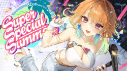  :d arm_strap bandeau bare_shoulders blue_nails blurry blurry_background breasts cleavage collarbone colored_inner_hair commentary concert copyright_notice dayshiart english_commentary feathers female fingerless_gloves gloves gradient_hair green_feathers green_hair hand_up hands_up highres holding holding_microphone_stand hololive hololive_english large_breasts long_hair looking_at_viewer microphone_stand midriff multicolored_hair nail_polish navel official_art open_mouth orange_hair orange_nails pants platform_heels purple_eyes second-party_source shoes smile solo takanashi_kiara teeth upper_teeth_only virtual_youtuber white_bandeau white_gloves white_pants white_shoes 