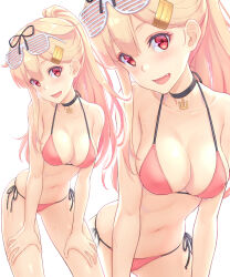  alternate_costume alternate_hairstyle anchor_necklace bare_arms bare_legs bare_shoulders bikini black_ribbon blonde_hair blush breasts choker cleavage collarbone commentary_request dan_(kumadan) eyewear_on_head female gradient_hair hair_flaps hair_ornament hair_ribbon hairclip halterneck hands_on_own_thighs has_bad_revision highres jewelry kantai_collection leaning_forward long_hair looking_at_viewer md5_mismatch medium_breasts multicolored_hair multiple_views navel necklace oerba_yun_fang open_mouth pink_bikini ponytail red_eyes ribbon shutter_shades side-tie_bikini_bottom simple_background skindentation smile string_bikini sweat swimsuit wet white_background yuudachi_(kancolle) yuudachi_kai_ni_(kancolle) zoom_layer 