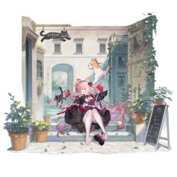  &gt;_&lt; breasts building camera cone_hair_bun double_bun dress feline female flower food frilled_dress frills fruit full_body girls&#039;_frontline hair_bun hair_ribbon hairband highres holding holding_camera long_hair martini-henry_(berry-colored_palpitations)_(girls&#039;_frontline) martini-henry_(girls&#039;_frontline) official_alternate_costume official_art open_mouth outdoors pantyhose pink_hair plant potted_plant red_flower red_ribbon red_shoes ribbon shoes sign soles solo stairs starshadowmagician stone_stairs strawberry strawberry_bag torn_clothes torn_pantyhose unworn_shoes white_pantyhose 