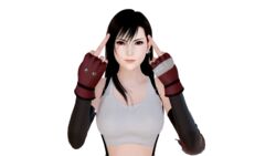  3d dissidia_final_fantasy final_fantasy final_fantasy_vii honey_select middle_finger solo solo_female studio_neo tifa_lockhart white_background 