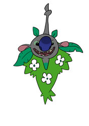  2020 absurd_res alien ambiguous_gender big_nose black_eyes blue_nose digital_media_(artwork) disney elemental_creature experiment_(lilo_and_stitch) flat_colors flora_fauna flower generation_4_pokemon green_body hi_res hybrid lilo_and_stitch millie_(lilo_and_stitch) nintendo open_mouth open_smile plant plant_cloak_wormadam pokemon pokemon_(species) simple_background smile solo tombola1993 white_background wormadam 